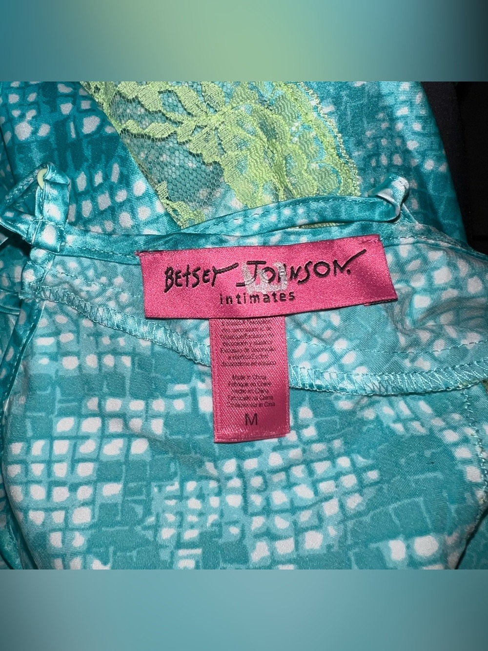Betsey Johnson Turquoise Chemise with Lime Lace Trim - Picture 5 of 7